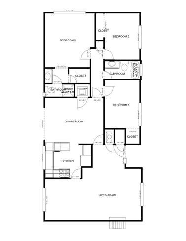 3 Beds, 2 Baths Model floor plan